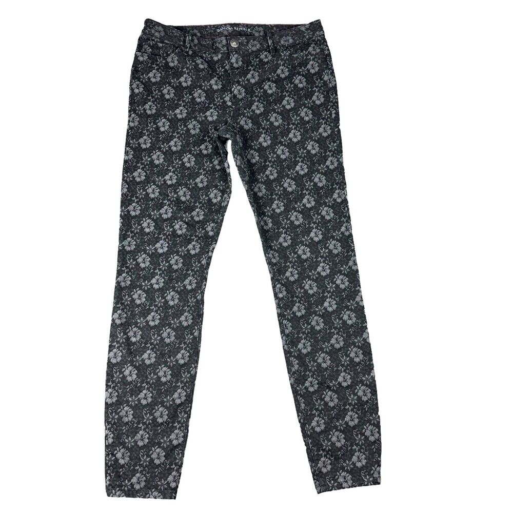 Banana Republic Pants Womens 30L Black Skinny Ankle Cropped Stretch Floral Print
